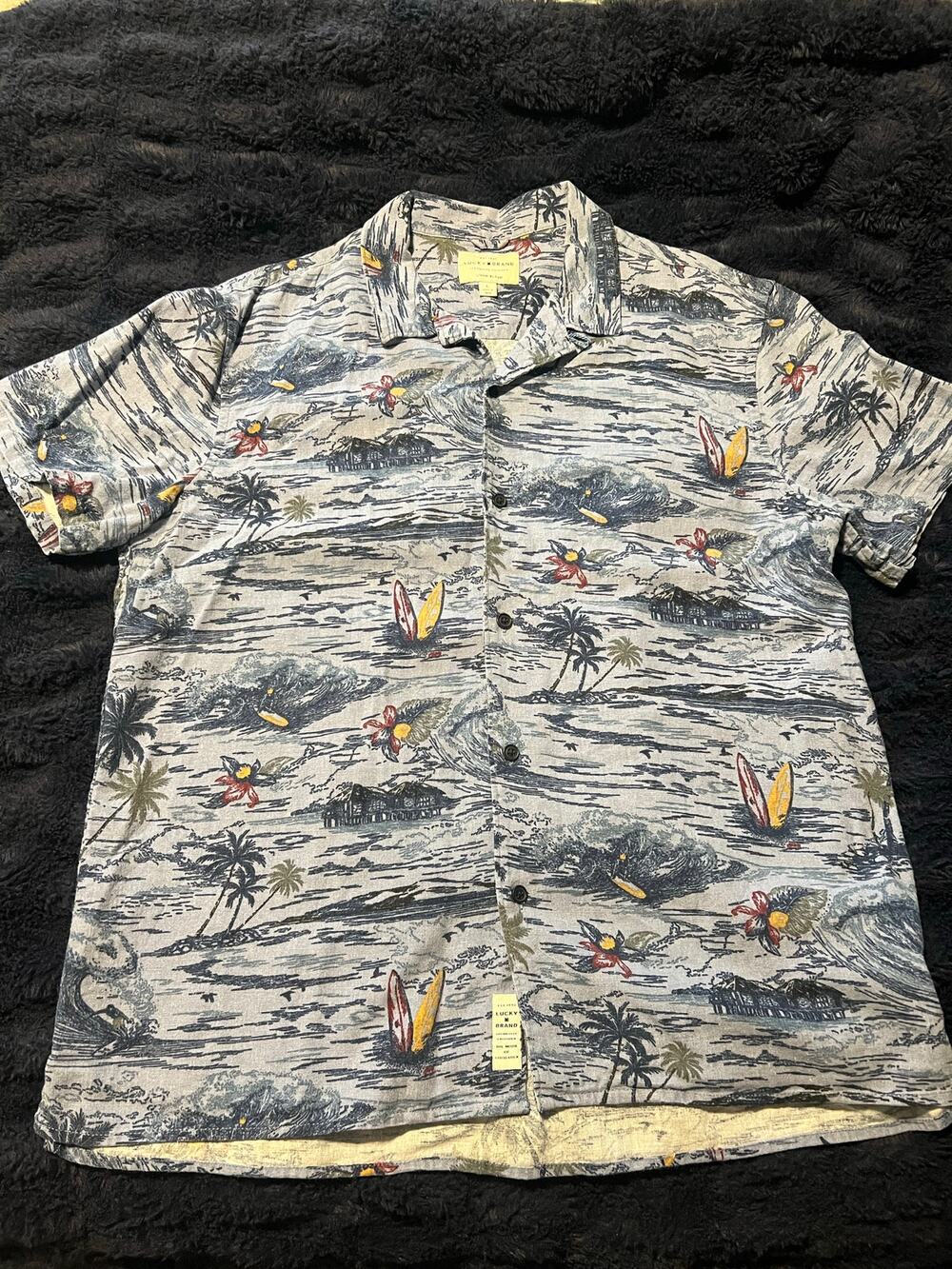 Lucky Brand Mens L Linen Blend Hawaiian Shirt Tropical Aloha Beach NWOT